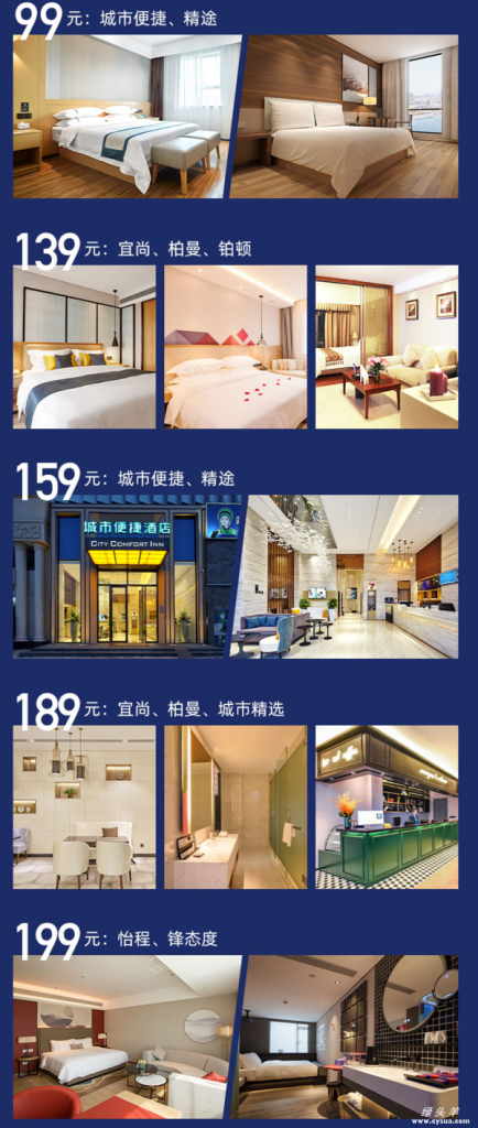 89元通兑房券飞猪旅行酒店特惠东呈8个品牌全国170城近1400店